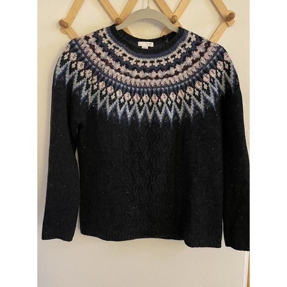 J. Jill Sweater Women's XS Wool Blend Blue Fair Isle Pullover Knit Crew Neck - Picture 2 of 8